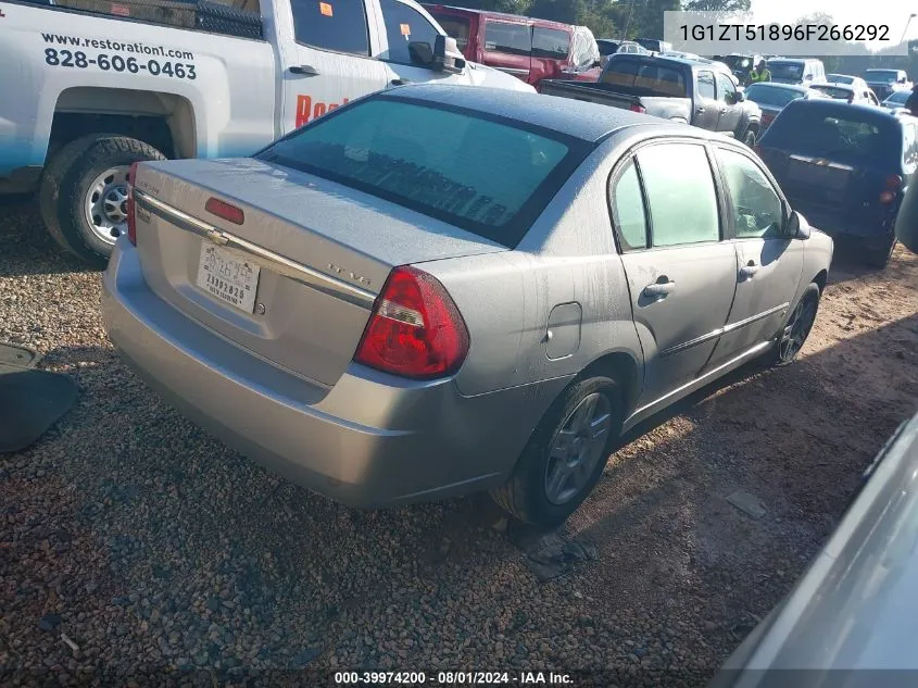 2006 Chevrolet Malibu Lt VIN: 1G1ZT51896F266292 Lot: 39974200