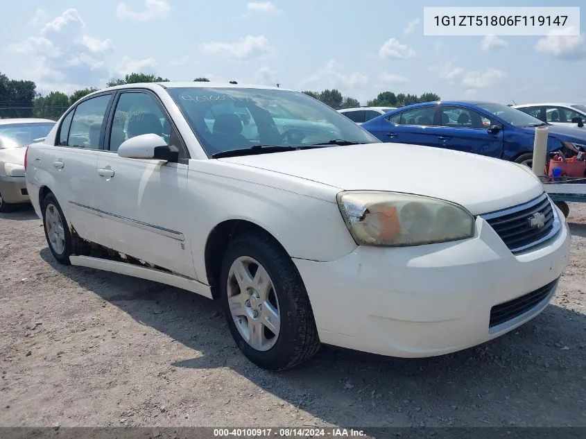 2006 Chevrolet Malibu Lt VIN: 1G1ZT51806F119147 Lot: 40100917