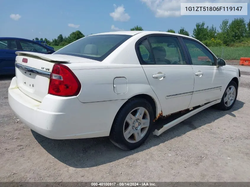 2006 Chevrolet Malibu Lt VIN: 1G1ZT51806F119147 Lot: 40100917