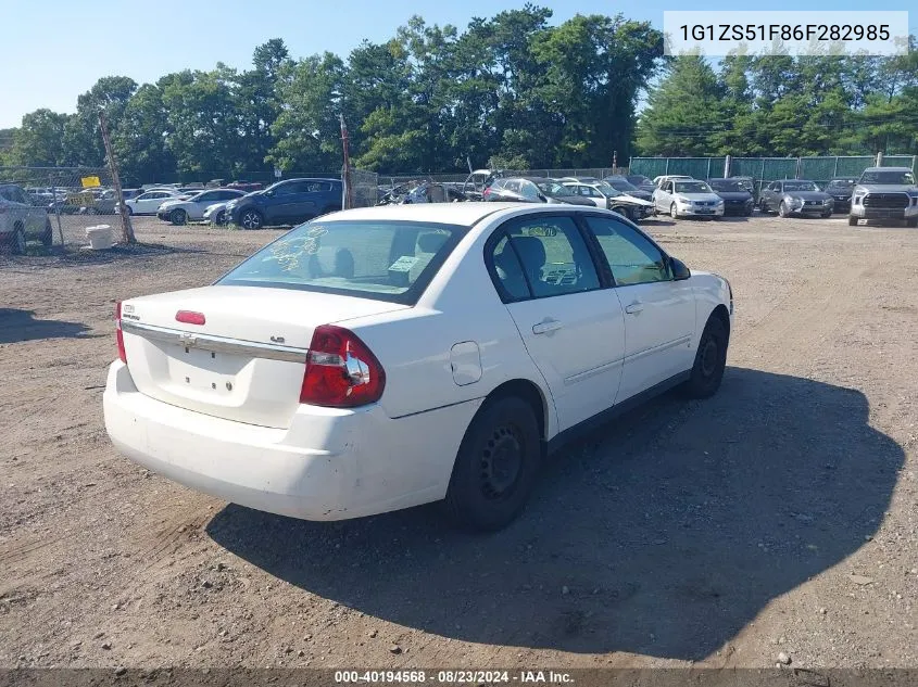 2006 Chevrolet Malibu Ls VIN: 1G1ZS51F86F282985 Lot: 40194568