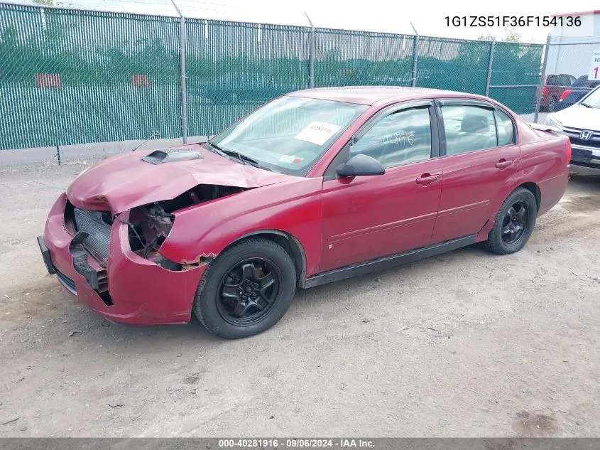 2006 Chevrolet Malibu Ls VIN: 1G1ZS51F36F154136 Lot: 40281916