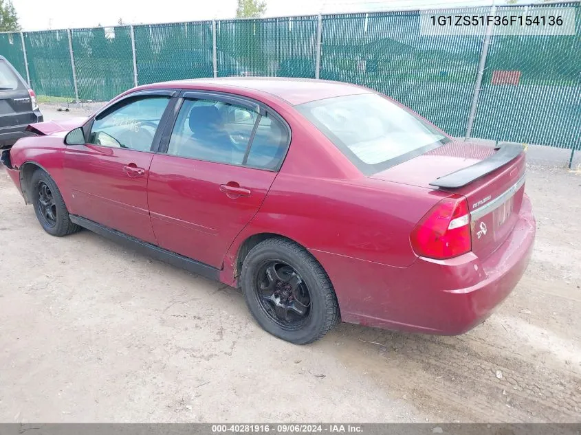 2006 Chevrolet Malibu Ls VIN: 1G1ZS51F36F154136 Lot: 40281916