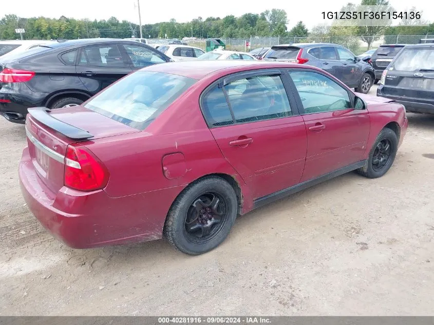 2006 Chevrolet Malibu Ls VIN: 1G1ZS51F36F154136 Lot: 40281916