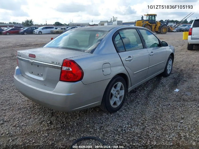 2006 Chevrolet Malibu Lt VIN: 1G1ZT51836F105193 Lot: 40363588