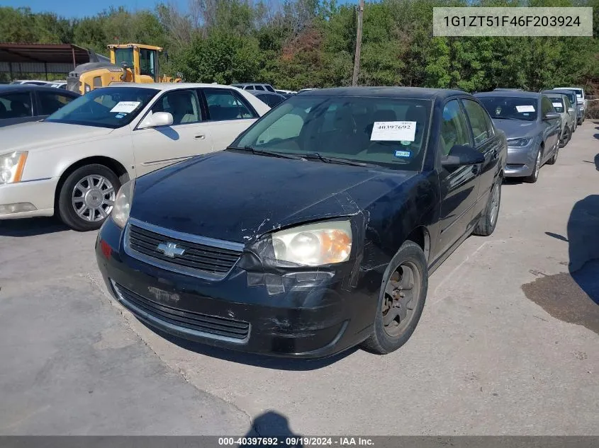 2006 Chevrolet Malibu Lt VIN: 1G1ZT51F46F203924 Lot: 40397692