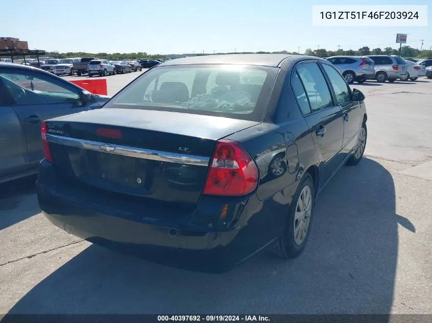 2006 Chevrolet Malibu Lt VIN: 1G1ZT51F46F203924 Lot: 40397692