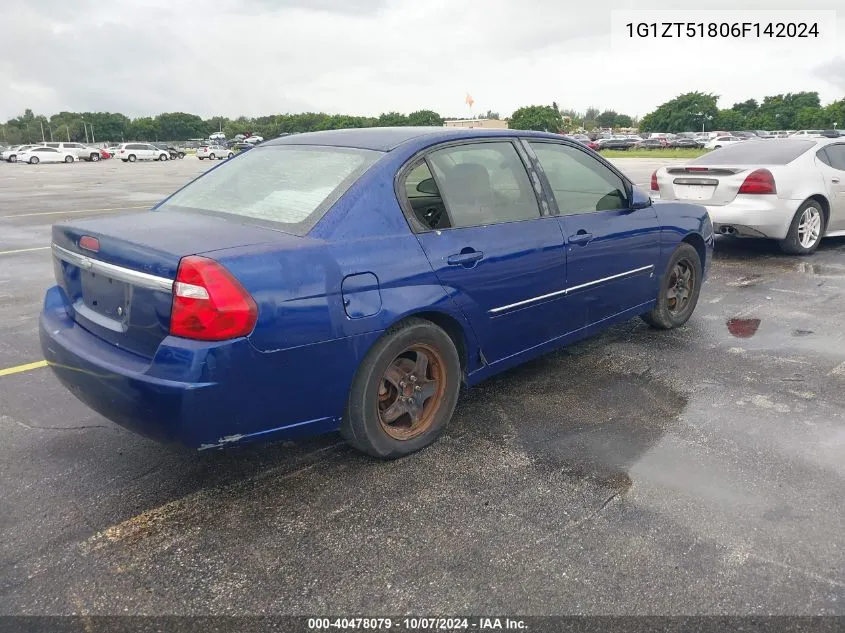 2006 Chevrolet Malibu Lt VIN: 1G1ZT51806F142024 Lot: 40478079