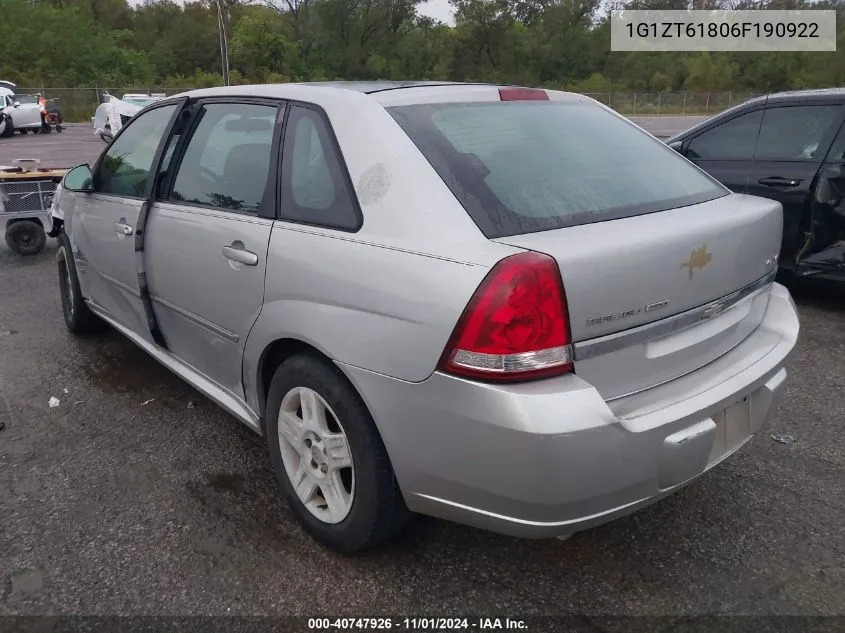 2006 Chevrolet Malibu Maxx Lt VIN: 1G1ZT61806F190922 Lot: 40747926