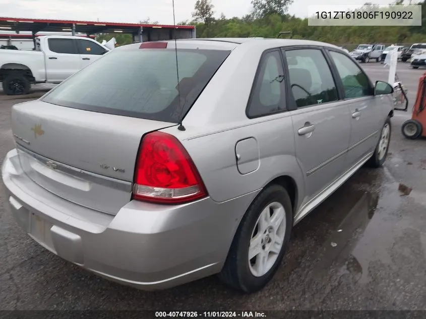 2006 Chevrolet Malibu Maxx Lt VIN: 1G1ZT61806F190922 Lot: 40747926