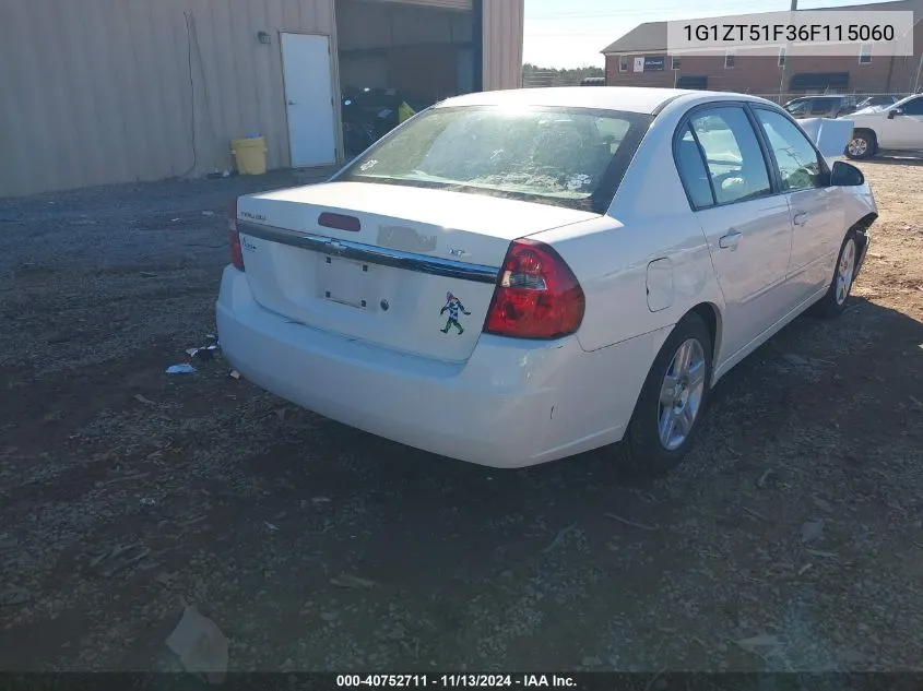 2006 Chevrolet Malibu Lt VIN: 1G1ZT51F36F115060 Lot: 40752711