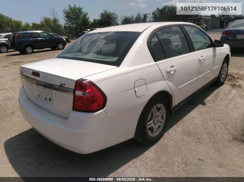 2007 Chevrolet Malibu Ls VIN: 1G1ZS58F17F106514 Lot: 39374997