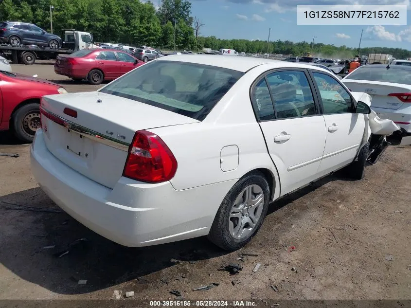 2007 Chevrolet Malibu Ls VIN: 1G1ZS58N77F215762 Lot: 39516185