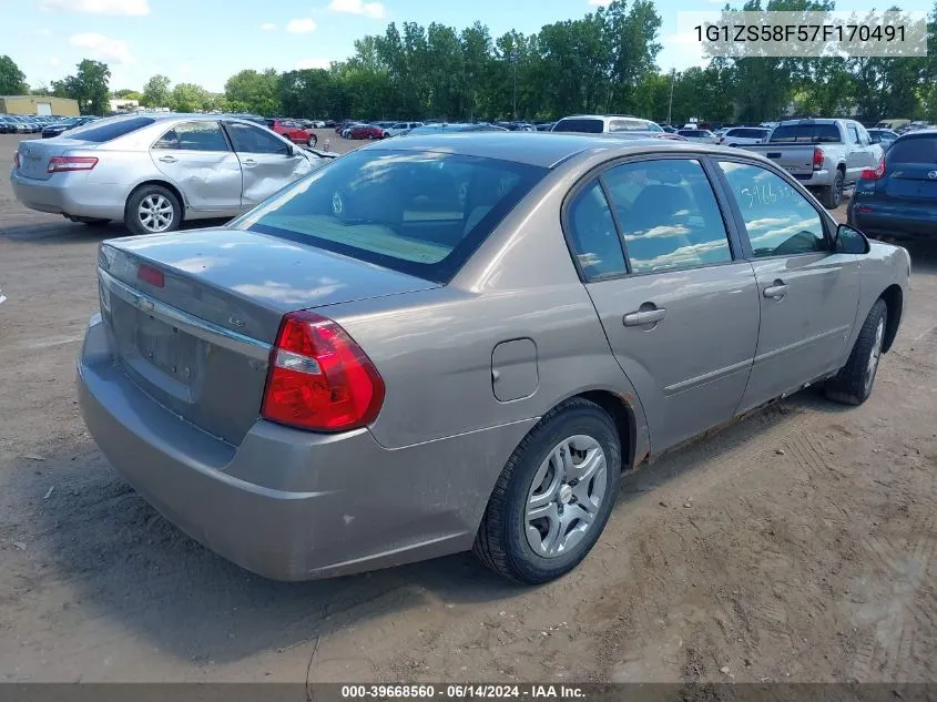 2007 Chevrolet Malibu Ls VIN: 1G1ZS58F57F170491 Lot: 39668560