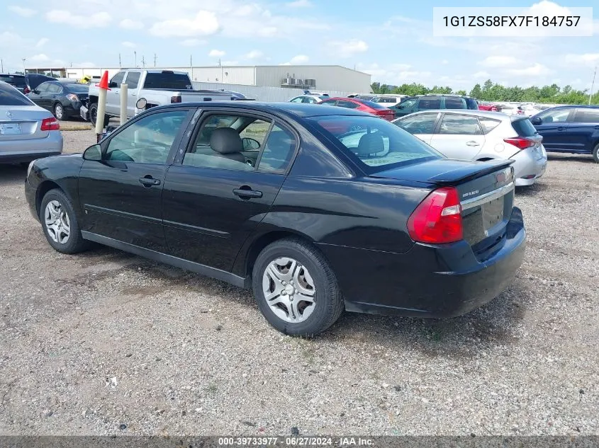 2007 Chevrolet Malibu Ls VIN: 1G1ZS58FX7F184757 Lot: 39733977