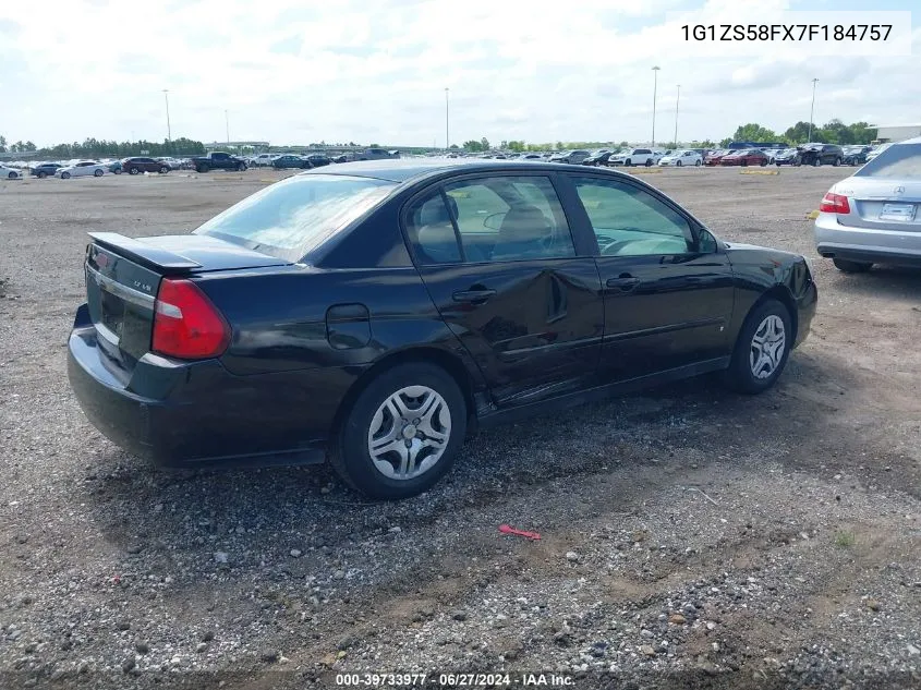 2007 Chevrolet Malibu Ls VIN: 1G1ZS58FX7F184757 Lot: 39733977