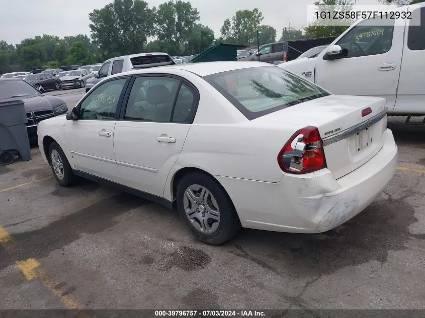 2007 Chevrolet Malibu Ls VIN: 1G1ZS58F57F112932 Lot: 39796757