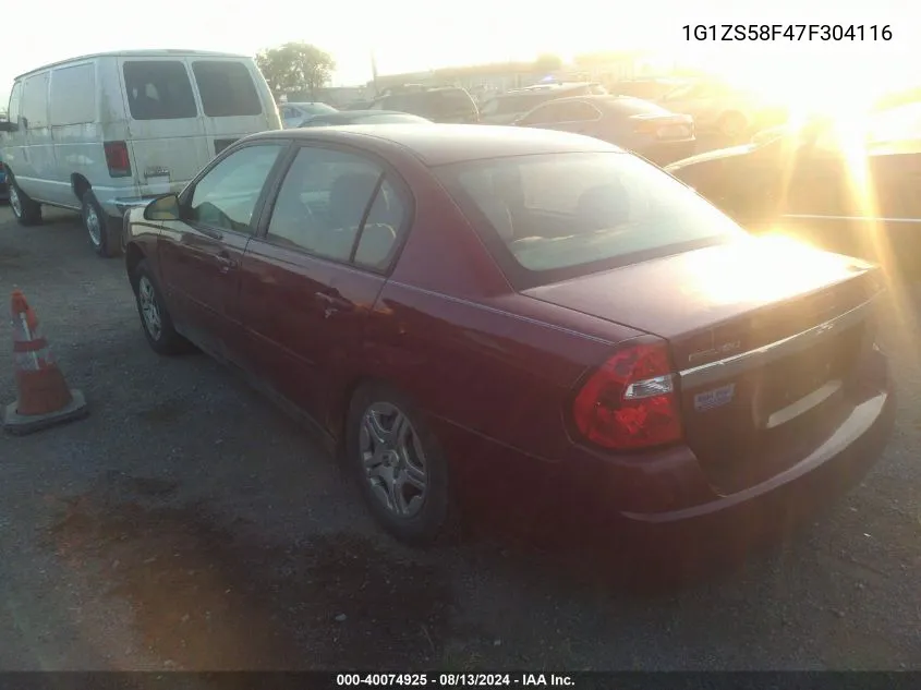 2007 Chevrolet Malibu Ls VIN: 1G1ZS58F47F304116 Lot: 40074925