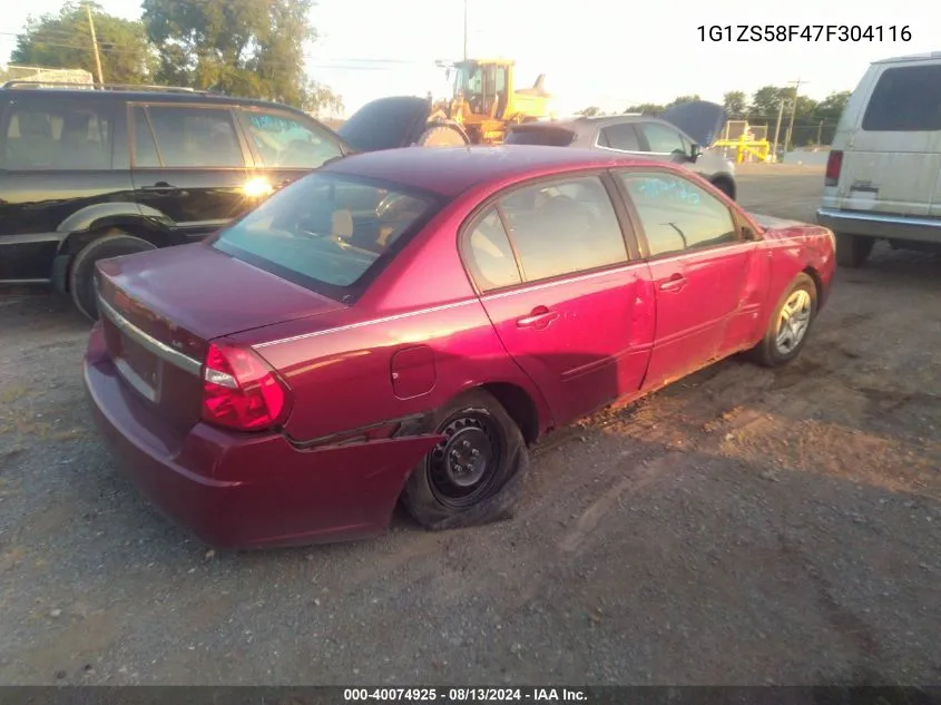 2007 Chevrolet Malibu Ls VIN: 1G1ZS58F47F304116 Lot: 40074925