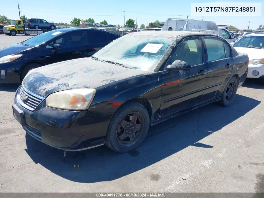 2007 Chevrolet Malibu Lt VIN: 1G1ZT57N87F248851 Lot: 40091778