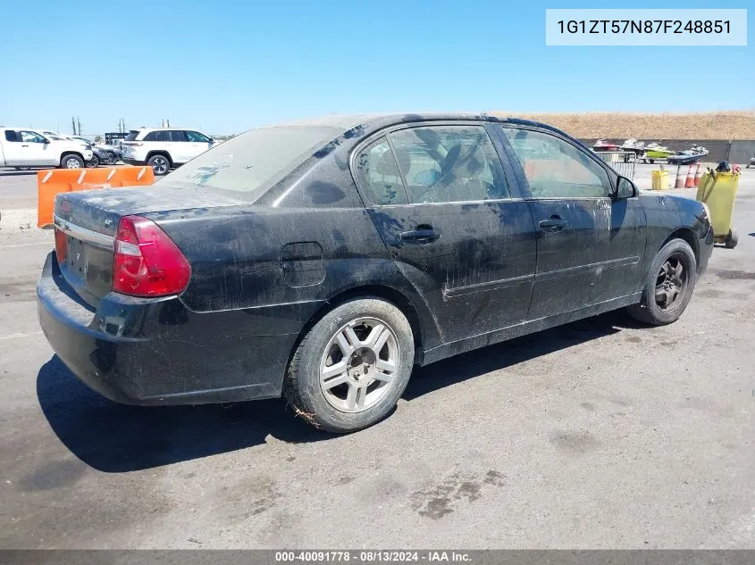 2007 Chevrolet Malibu Lt VIN: 1G1ZT57N87F248851 Lot: 40091778