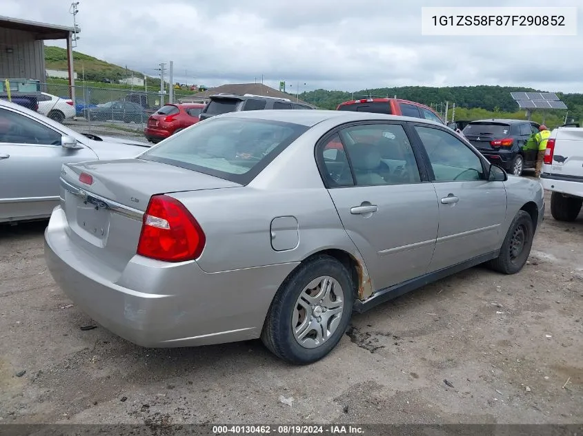 1G1ZS58F87F290852 2007 Chevrolet Malibu Ls