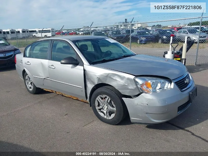 2007 Chevrolet Malibu Ls VIN: 1G1ZS58F87F221806 Lot: 40224191