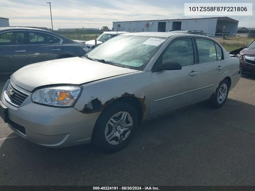 2007 Chevrolet Malibu Ls VIN: 1G1ZS58F87F221806 Lot: 40224191