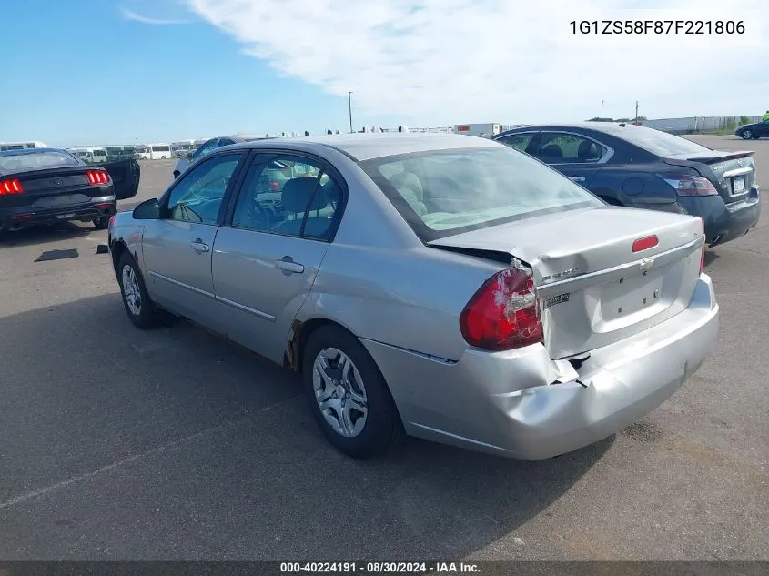 2007 Chevrolet Malibu Ls VIN: 1G1ZS58F87F221806 Lot: 40224191