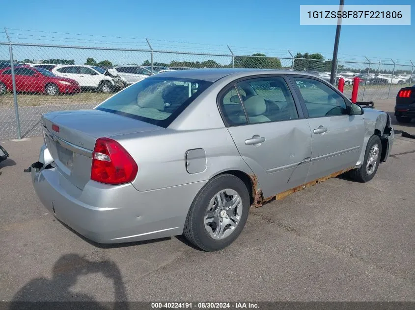 2007 Chevrolet Malibu Ls VIN: 1G1ZS58F87F221806 Lot: 40224191