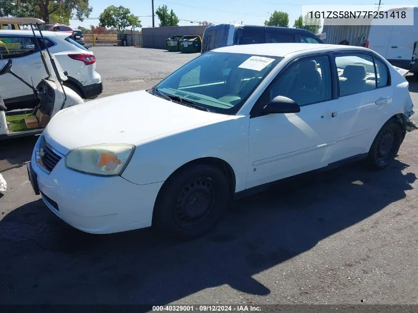 2007 Chevrolet Malibu Ls VIN: 1G1ZS58N77F251418 Lot: 40329001