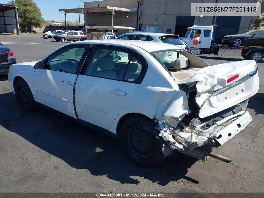 2007 Chevrolet Malibu Ls VIN: 1G1ZS58N77F251418 Lot: 40329001