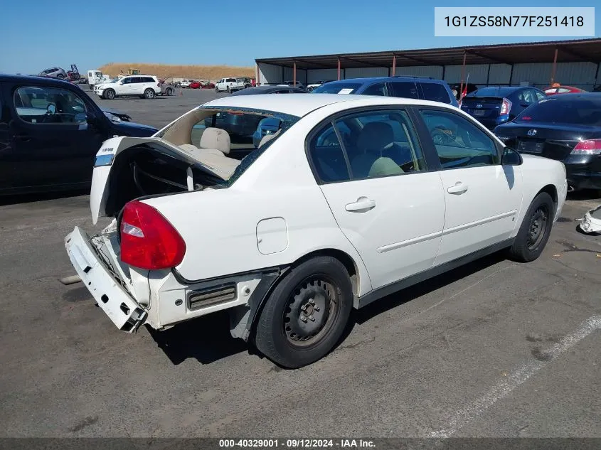 2007 Chevrolet Malibu Ls VIN: 1G1ZS58N77F251418 Lot: 40329001