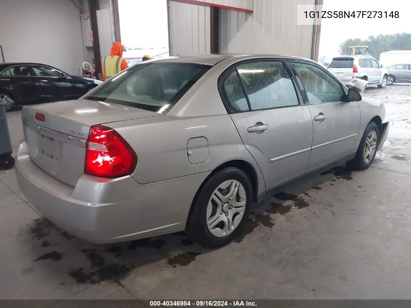 2007 Chevrolet Malibu Ls VIN: 1G1ZS58N47F273148 Lot: 40346984