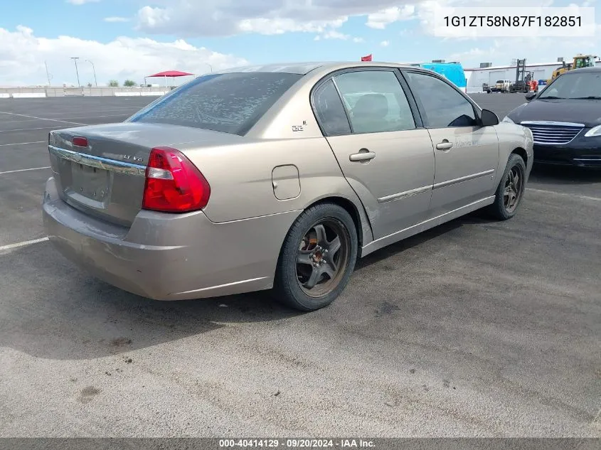 2007 Chevrolet Malibu Lt VIN: 1G1ZT58N87F182851 Lot: 40414129