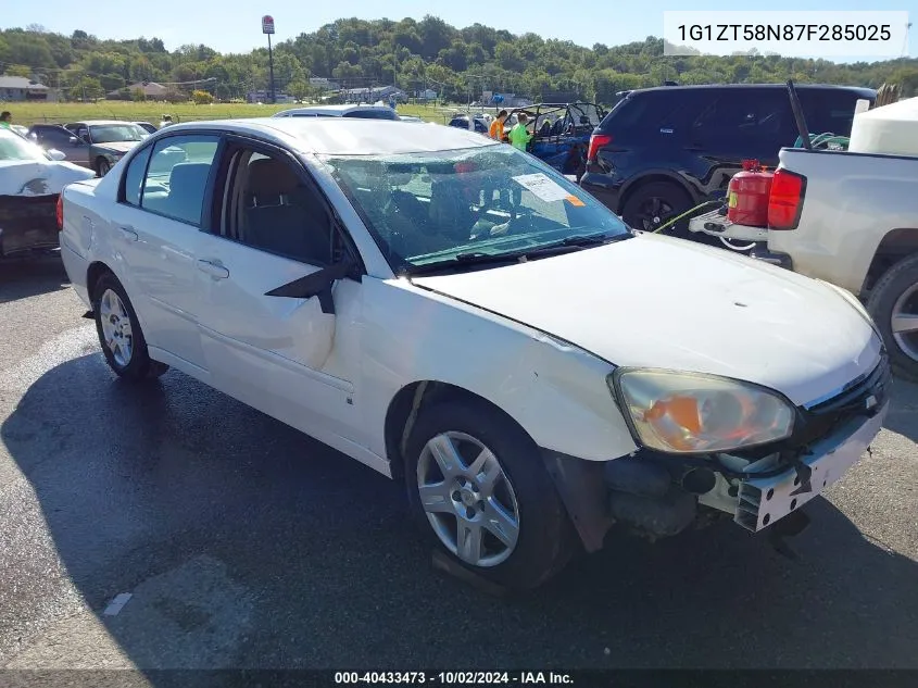 2007 Chevrolet Malibu Lt VIN: 1G1ZT58N87F285025 Lot: 40433473