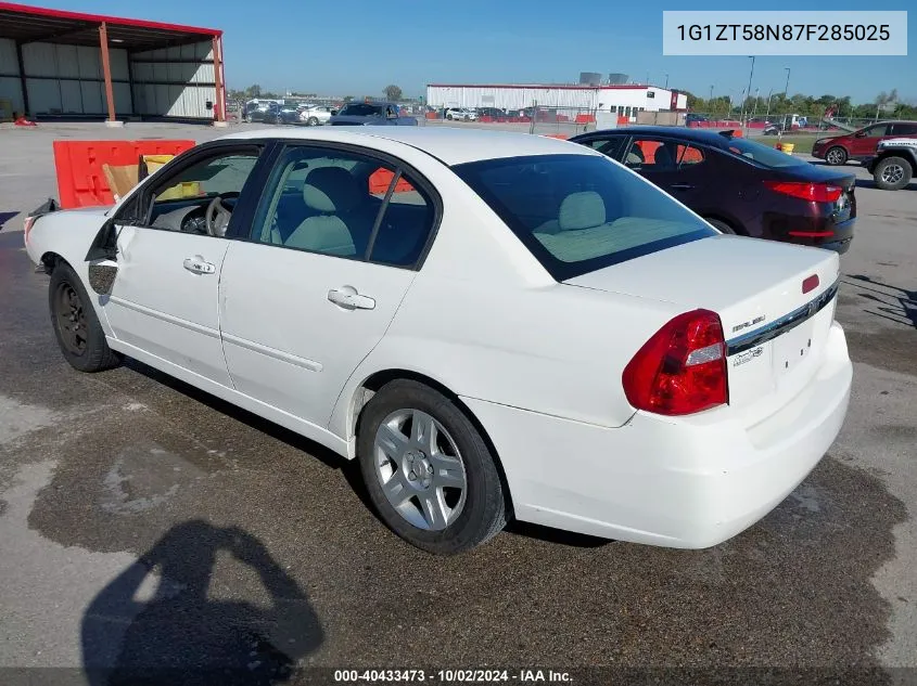 2007 Chevrolet Malibu Lt VIN: 1G1ZT58N87F285025 Lot: 40433473