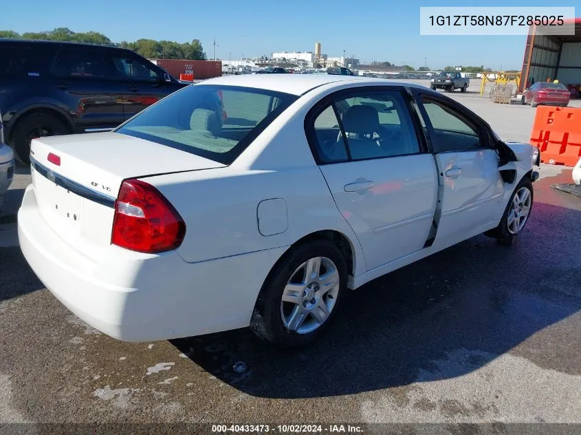 2007 Chevrolet Malibu Lt VIN: 1G1ZT58N87F285025 Lot: 40433473