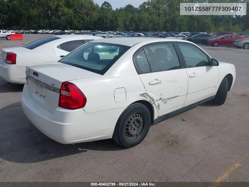 2007 Chevrolet Malibu Ls VIN: 1G1ZS58F77F309407 Lot: 40452799