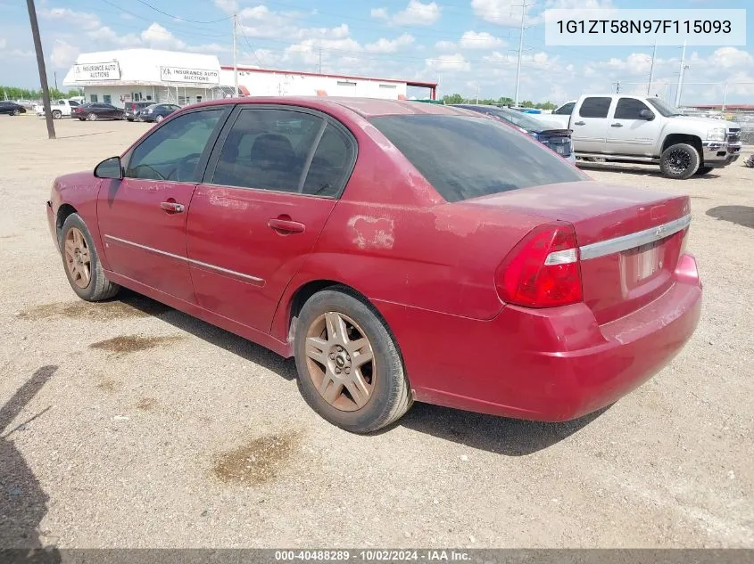 2007 Chevrolet Malibu Lt VIN: 1G1ZT58N97F115093 Lot: 40488289