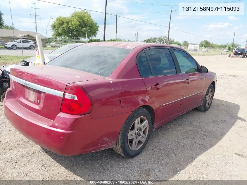 2007 Chevrolet Malibu Lt VIN: 1G1ZT58N97F115093 Lot: 40488289