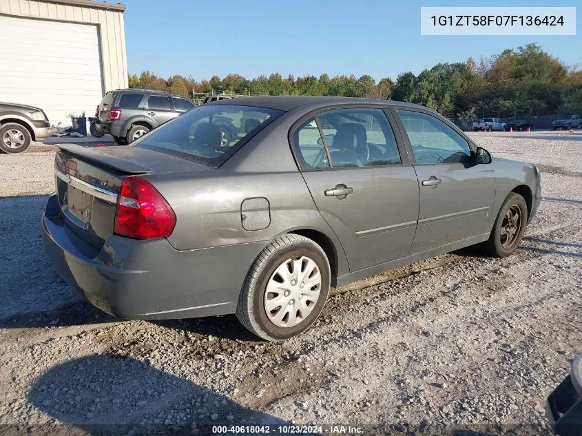 2007 Chevrolet Malibu Lt VIN: 1G1ZT58F07F136424 Lot: 40618042