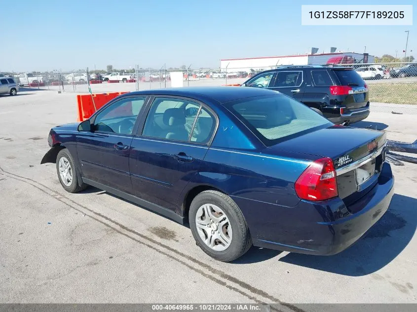 2007 Chevrolet Malibu Ls VIN: 1G1ZS58F77F189205 Lot: 40649965