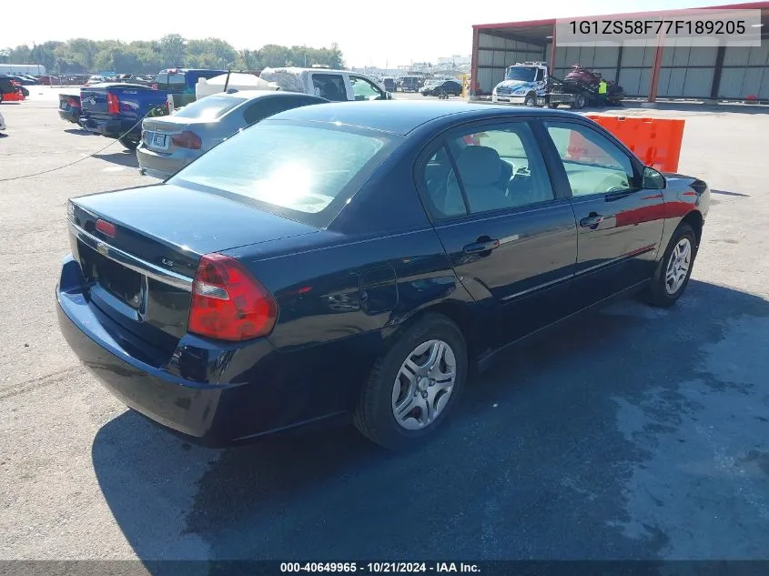 2007 Chevrolet Malibu Ls VIN: 1G1ZS58F77F189205 Lot: 40649965