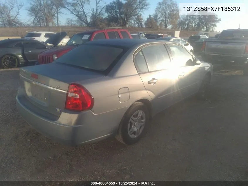 2007 Chevrolet Malibu Ls VIN: 1G1ZS58FX7F185312 Lot: 40664559