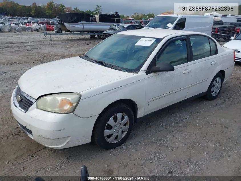 2007 Chevrolet Malibu Ls VIN: 1G1ZS58F87F232398 Lot: 40765601