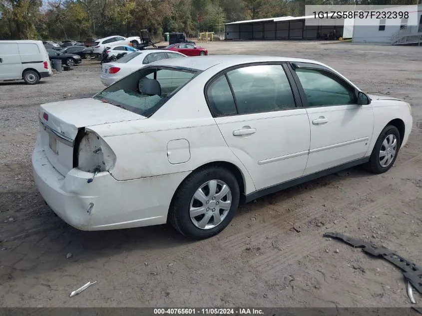 2007 Chevrolet Malibu Ls VIN: 1G1ZS58F87F232398 Lot: 40765601