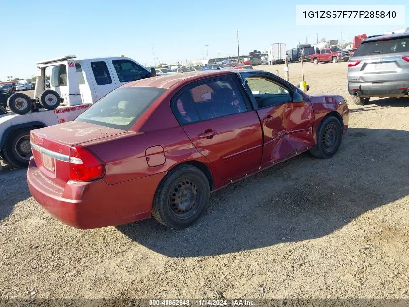 2007 Chevrolet Malibu Ls VIN: 1G1ZS57F77F285840 Lot: 40852948