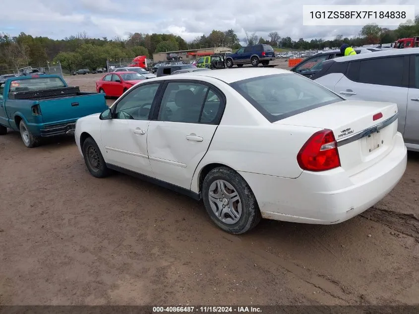 2007 Chevrolet Malibu Ls VIN: 1G1ZS58FX7F184838 Lot: 40866487