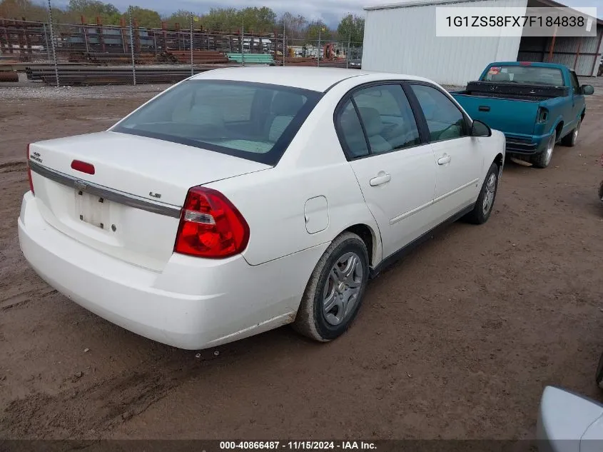 2007 Chevrolet Malibu Ls VIN: 1G1ZS58FX7F184838 Lot: 40866487