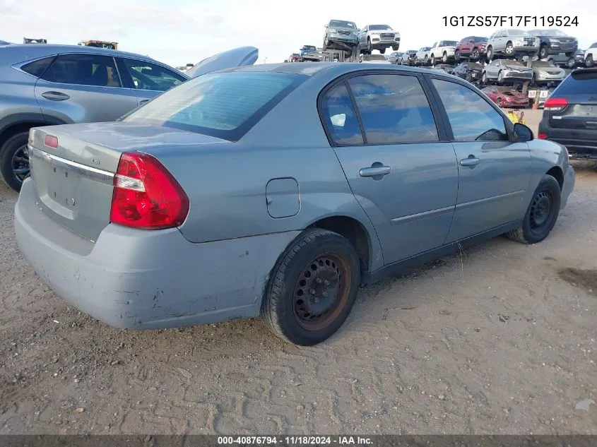 2007 Chevrolet Malibu Ls VIN: 1G1ZS57F17F119524 Lot: 40876794